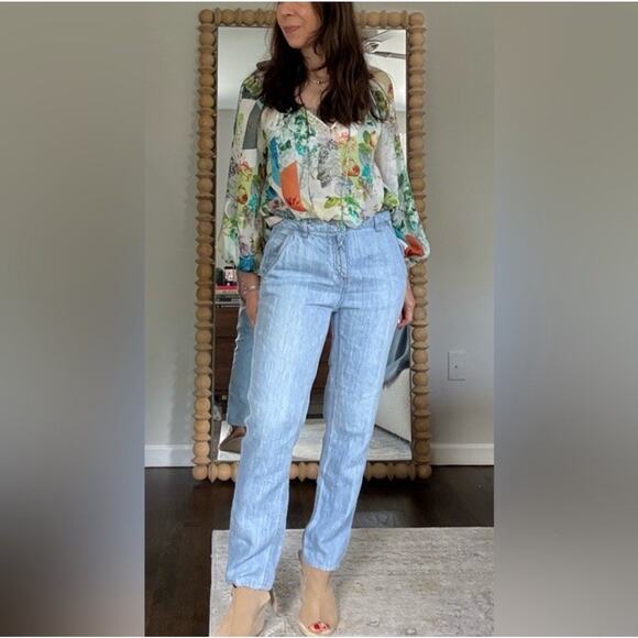 Poetry 100% Linen Blue Jeans Chambray Pants Capsole NEW Womens UK 12 US 8 - Picture 1 of 9